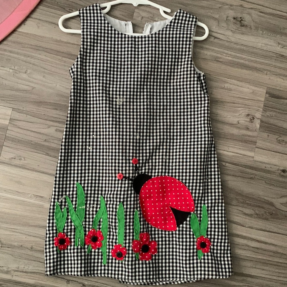 Toddler gingham dress with ladybugs